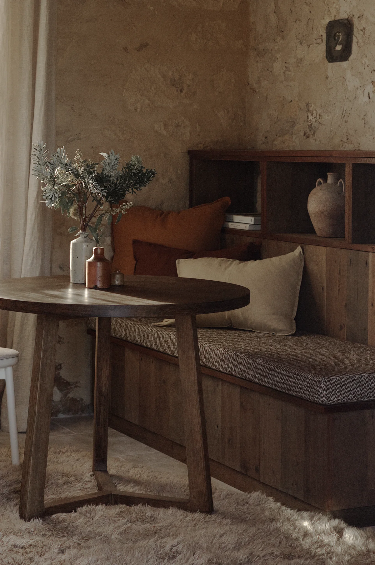 Dining area with afternoon sun shining through